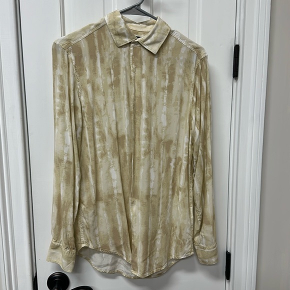 Silky Perry Ellis Dress Shirt Cream Print S - Picture 1 of 6
